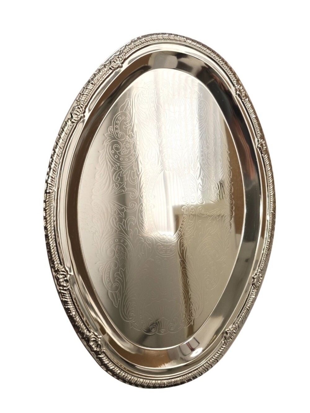 4 Pcs Elegant Silver-Tone Oval Serving Tray